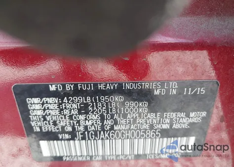 2016 Subaru Impreza 2.0I Limited z USA, uszkodzony, nr VIN JF1GJAK60GH005865